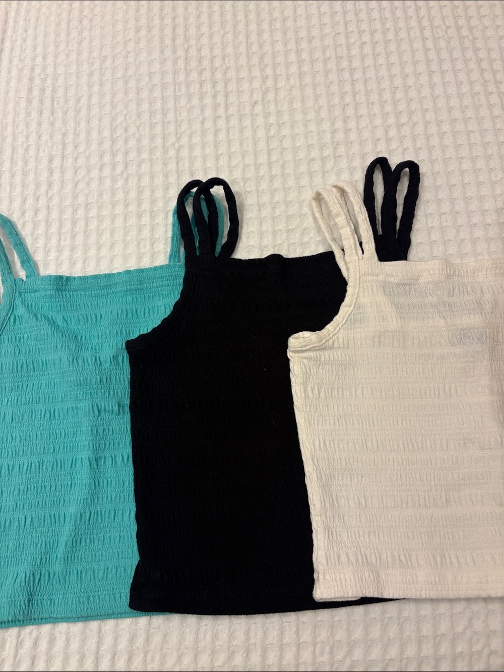 Old Navy Girls 3-Pack Smocked Tank Tops - Aqua, Black, White